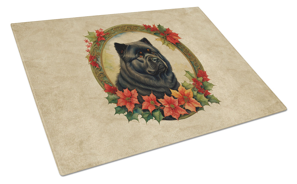 Chow Chow Christmas Flowers Glass Cutting Board