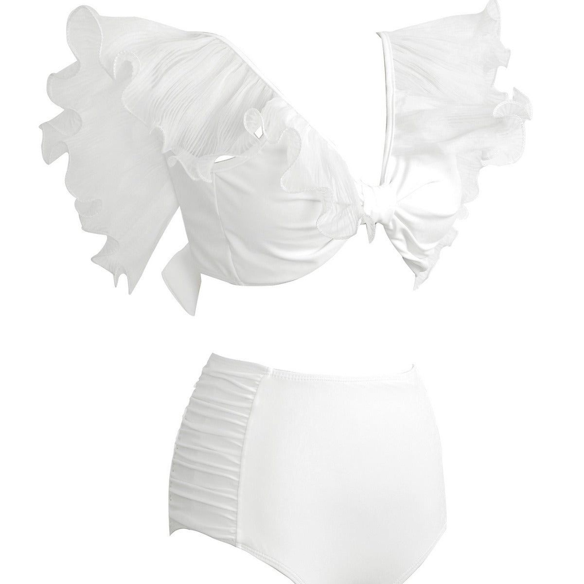 V-Neck Chiffon Ruffle High-Waisted Bikini 2024