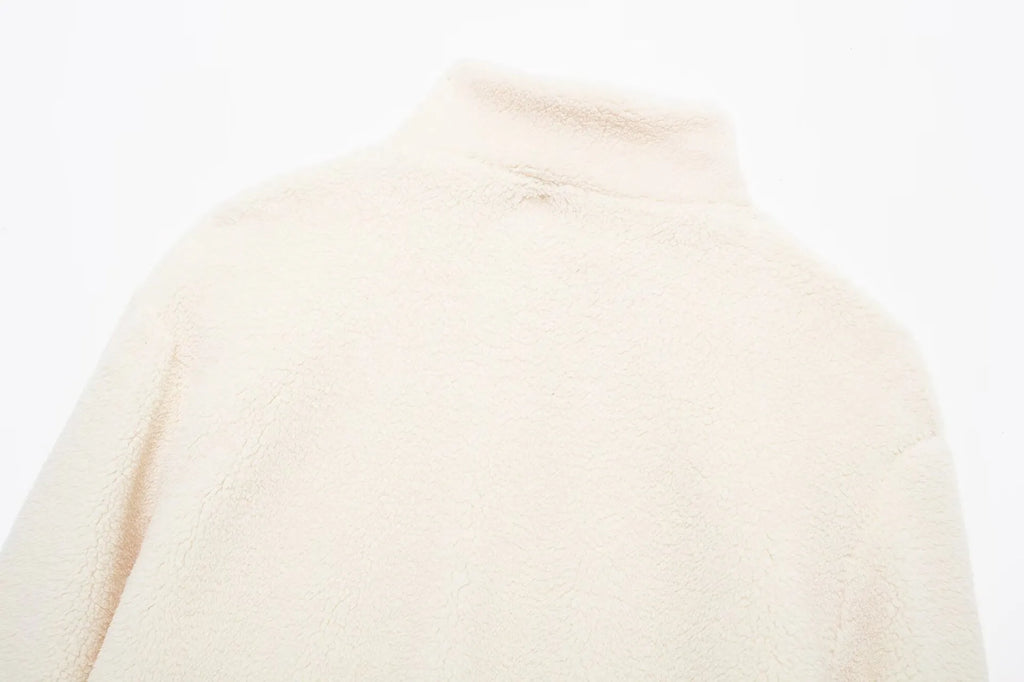 Women's Stand Collar Zipper Lamb Wool Coat