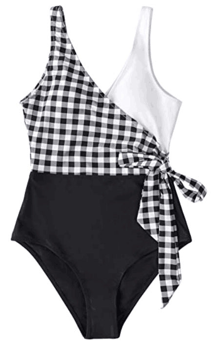 Contrast Color Solid Stitching One-piece Bikini