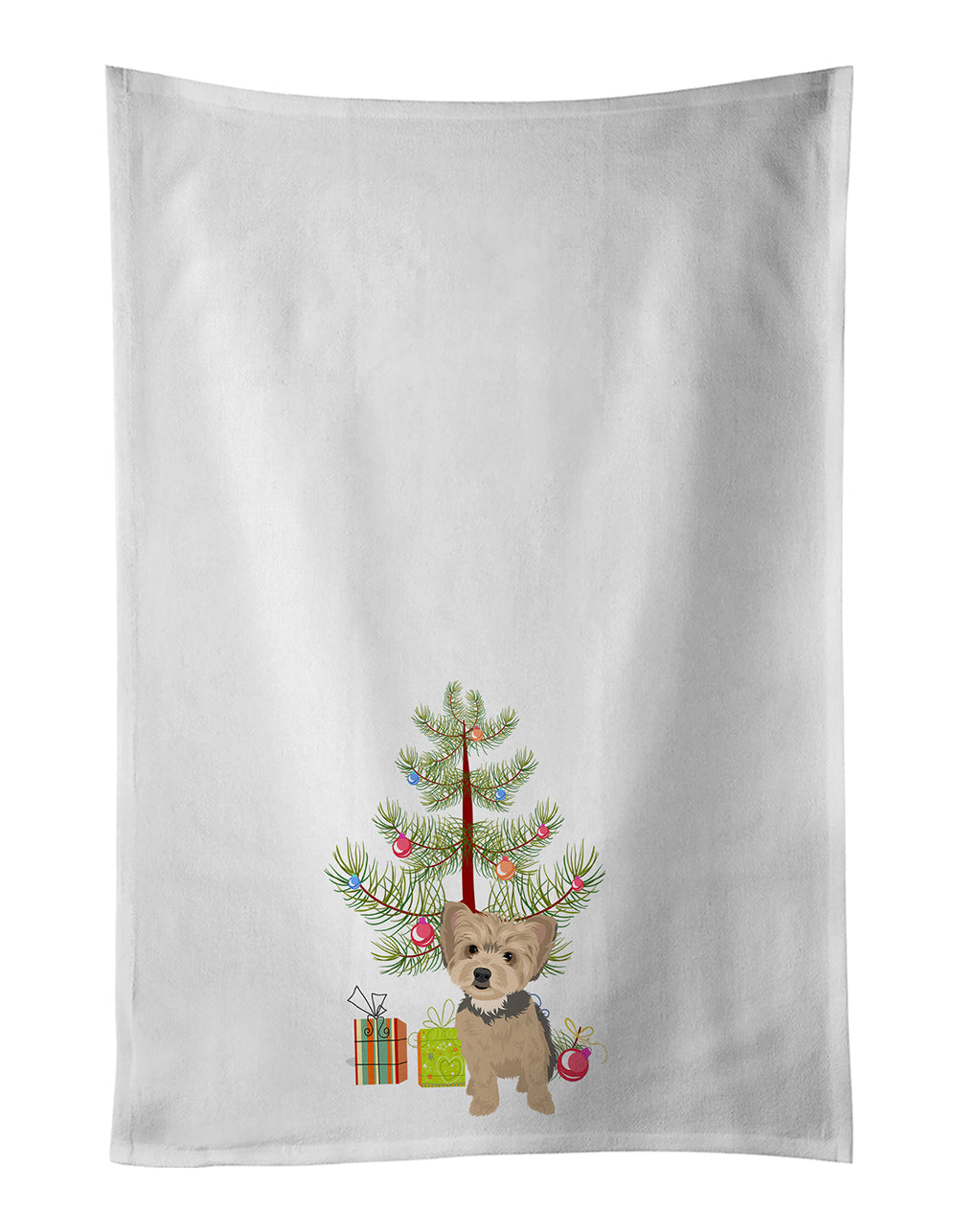 Yorkie Blue and Tan Puppy Christmas Kitchen Towel Set of 2