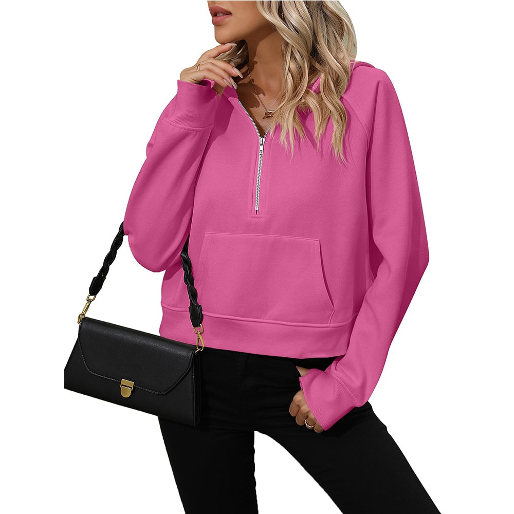 Chic Women's Fleece Half Zip Hooded Sweatshirt | Streetwear