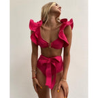2024 Women's Solid Color Ruffle Bikini Swimsuit