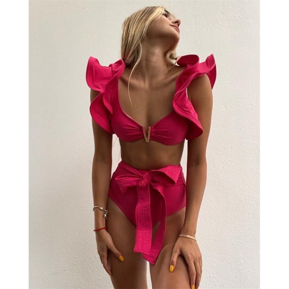 2024 Women's Solid Color Ruffle Bikini Swimsuit
