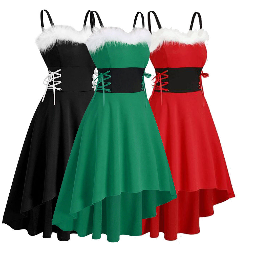 Color-Blocked Christmas Evening Dress with Straps