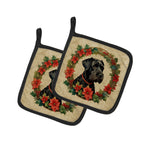 Giant Schnauzer Christmas Flowers Pair of Pot Holders