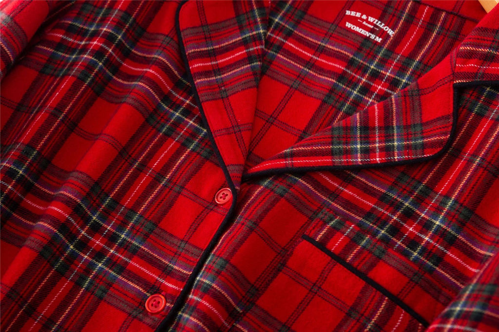Christmas Couple Flannel Brushed Red Plaid Pajamas