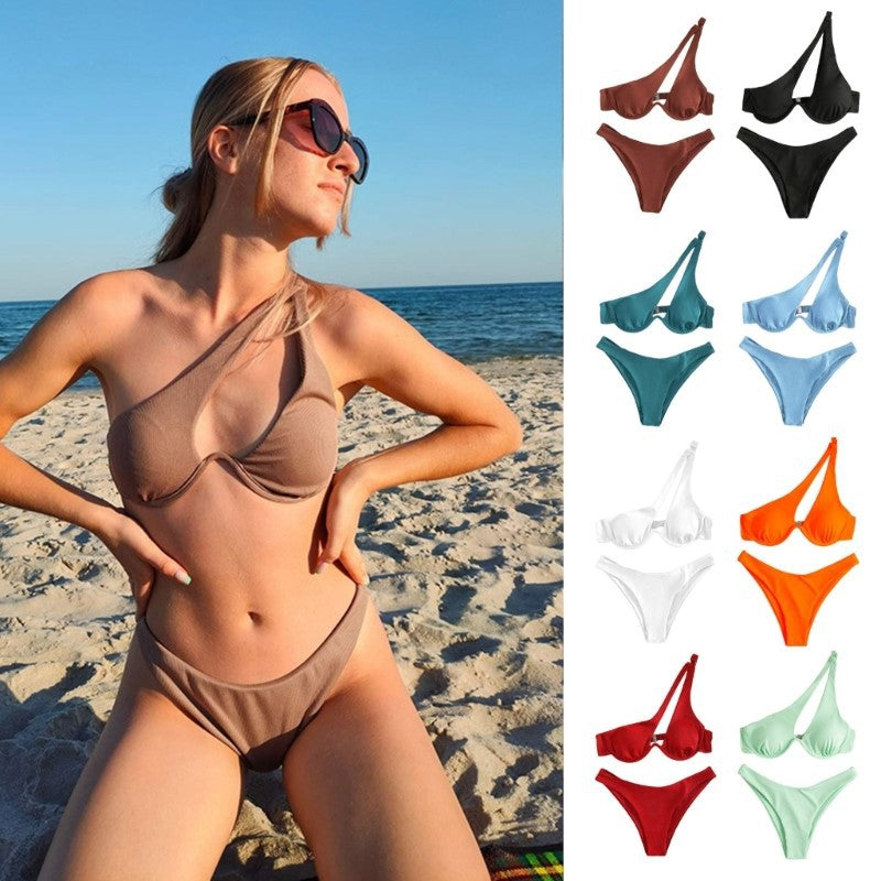 2024 New Women's Sexy One-Shoulder Bikini Swimsuit