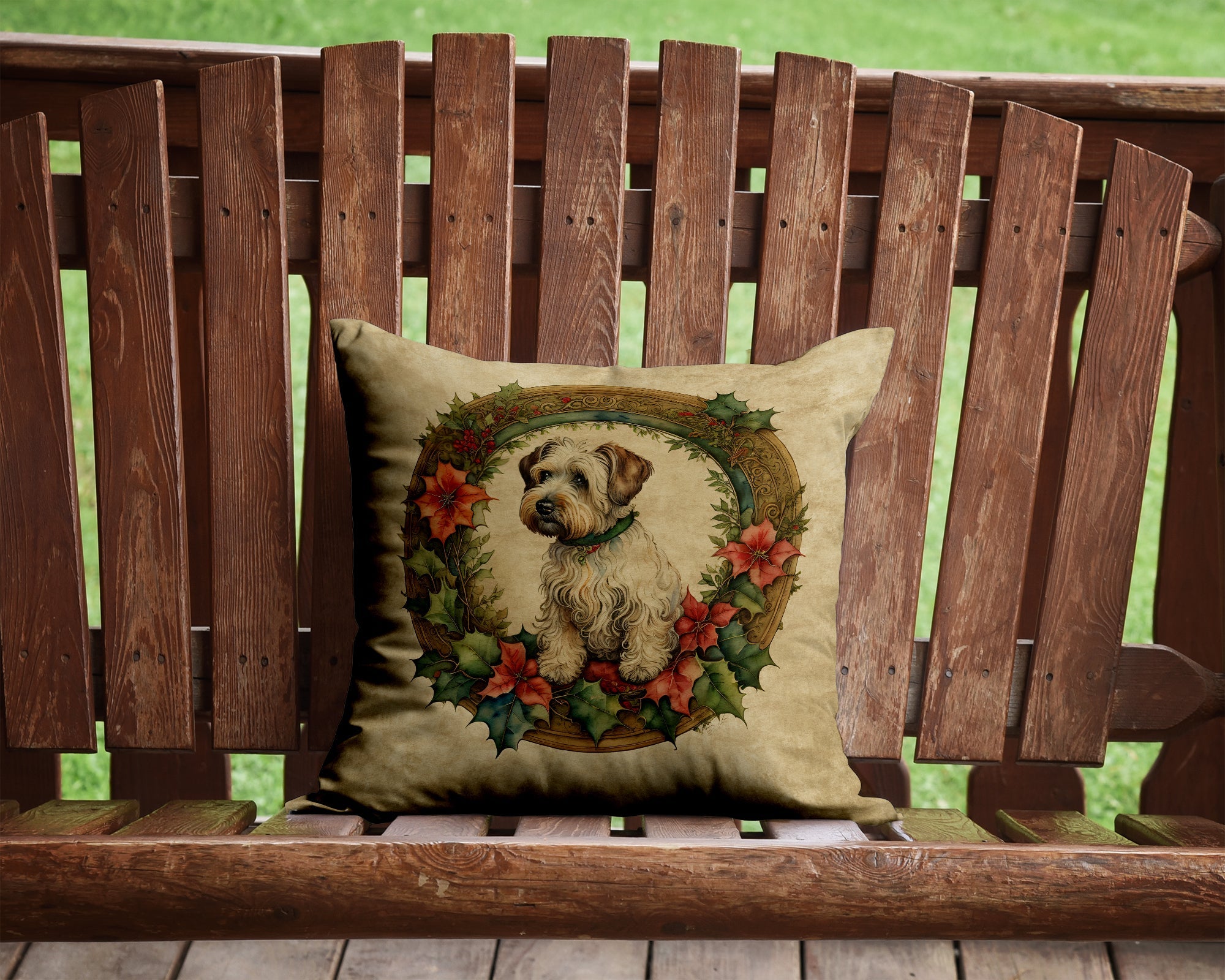 Sealyham Terrier Christmas Flowers Throw Pillow