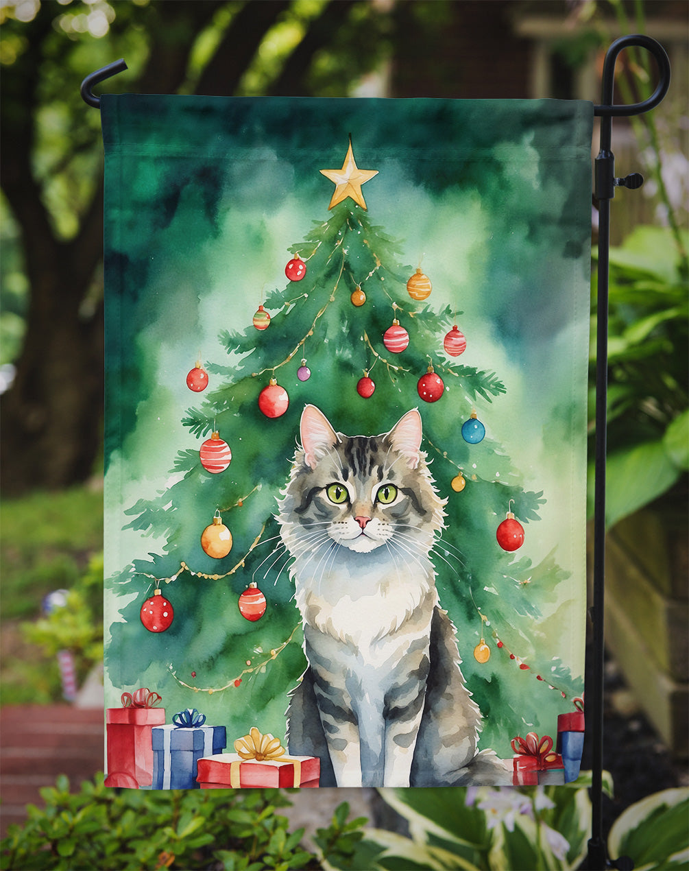 La Perm Cat By the Christmas Tree Garden Flag