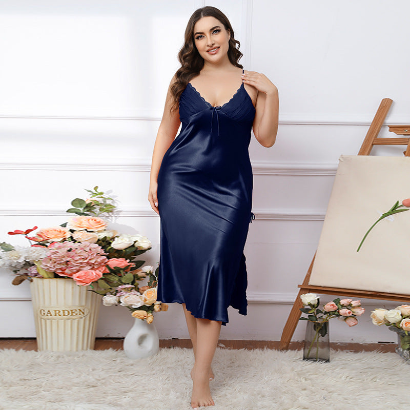 Plus Size Sexy Nightgown - Split Hem & V-Neck Design