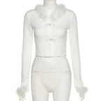 V-Neck Slim Fit Cropped Long Sleeve Fashion Cardigan