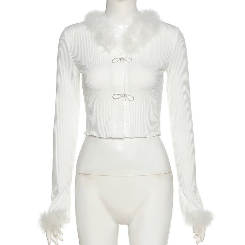V-Neck Slim Fit Cropped Long Sleeve Fashion Cardigan