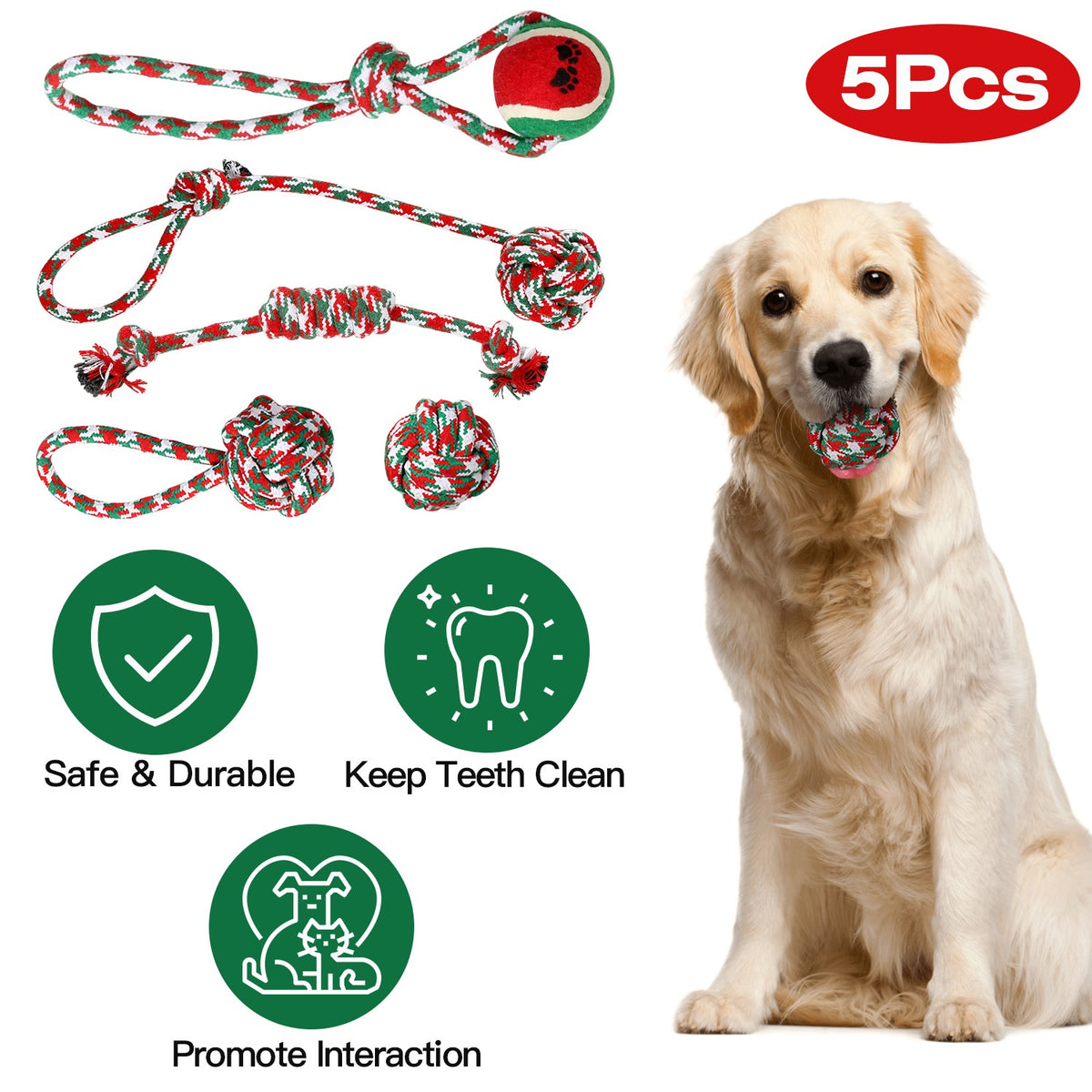 5Pcs Christmas Dog Rope Chew Toys Set