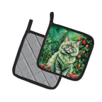 Selkirk Rex Cat By the Christmas Tree Pair of Pot Holders