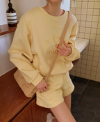Embroidered Letter Sweater and Shorts Suit for Women