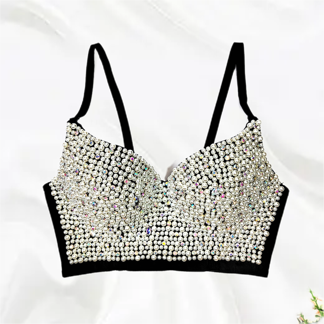 Rhinestone Beaded Bustier Push-Up Bralette Crop Top