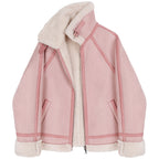 Loose Faux Lamb Wool Motorcycle Jacket for Women