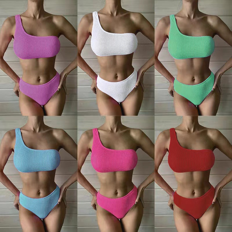 2022 Cross-Border Blue Solid Color High-Waist Bikini