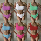 2022 Cross-Border Blue Solid Color High-Waist Bikini