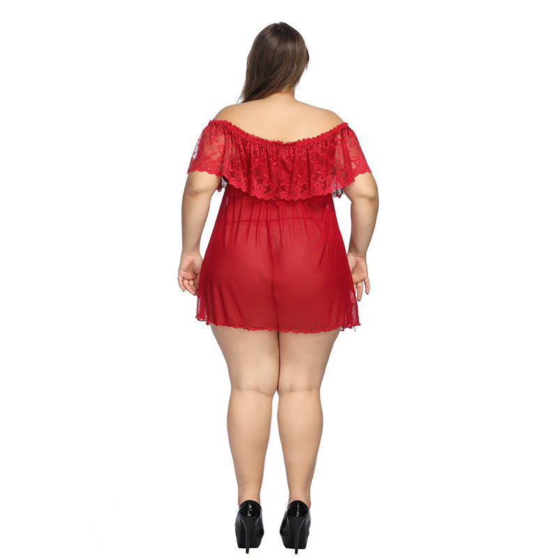 Plus Size Lace Nightgown with Off-Shoulder Design