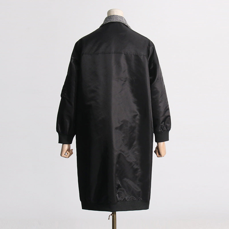 Elegant Contrast Color Long Trench Coat for Women 2024