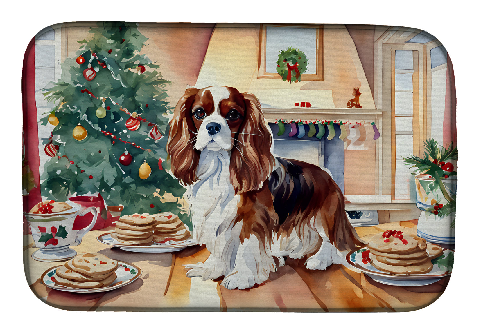 Cavalier Spaniel Christmas Cookies Dish Drying Mat