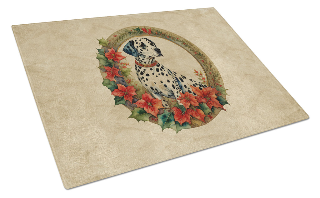 Dalmatian Christmas Flowers Glass Cutting Board