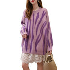 Celebrity Printed Loose Knit Pullover Sweater for Women | Streetwear
