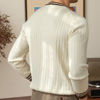 Men's Striped Knitted Round Neck Sweater with Pocket