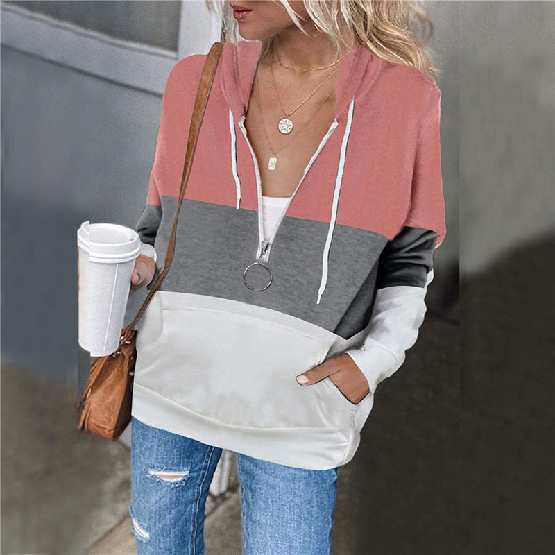 Women's Hooded Long-Sleeve Pullover Zipper Sweater | Streetwear