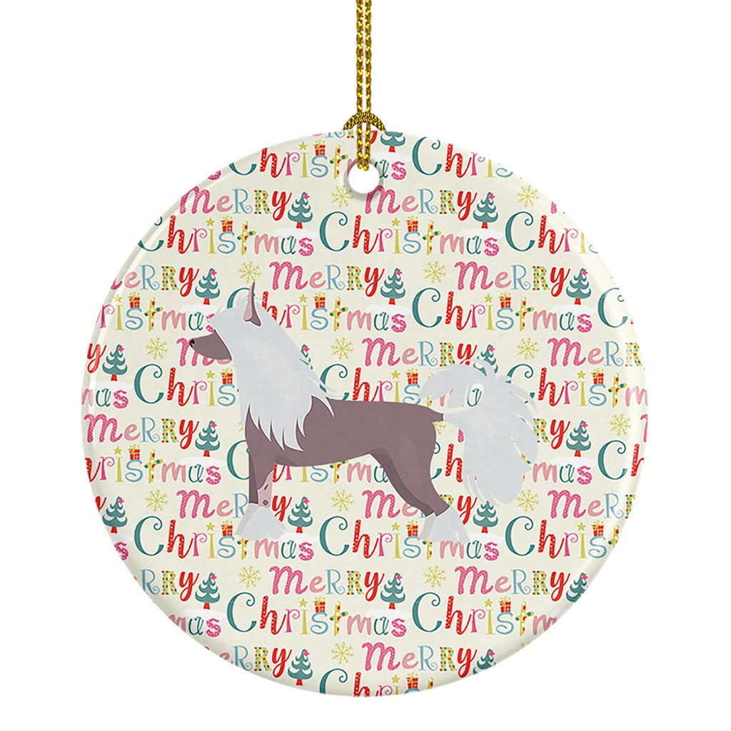 Chinese Crested #2 Merry Christmas Ceramic Ornament
