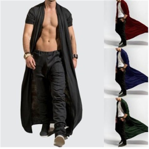 Slim Long Trench Coat for Men in Solid Color