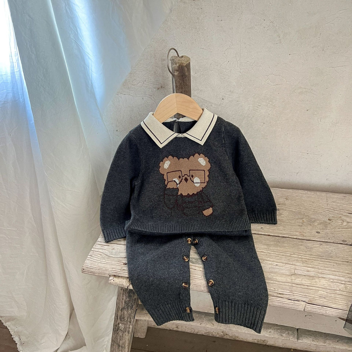 Standing Collar Baby Bear Knit Sweater
