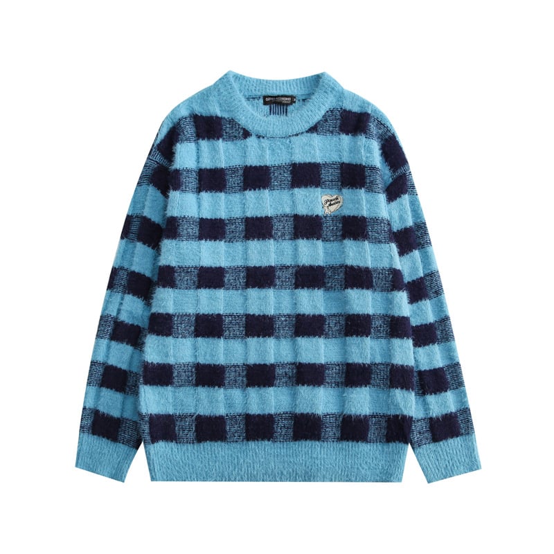 Couple's Color Block Mink Fur Round Neck Sweater