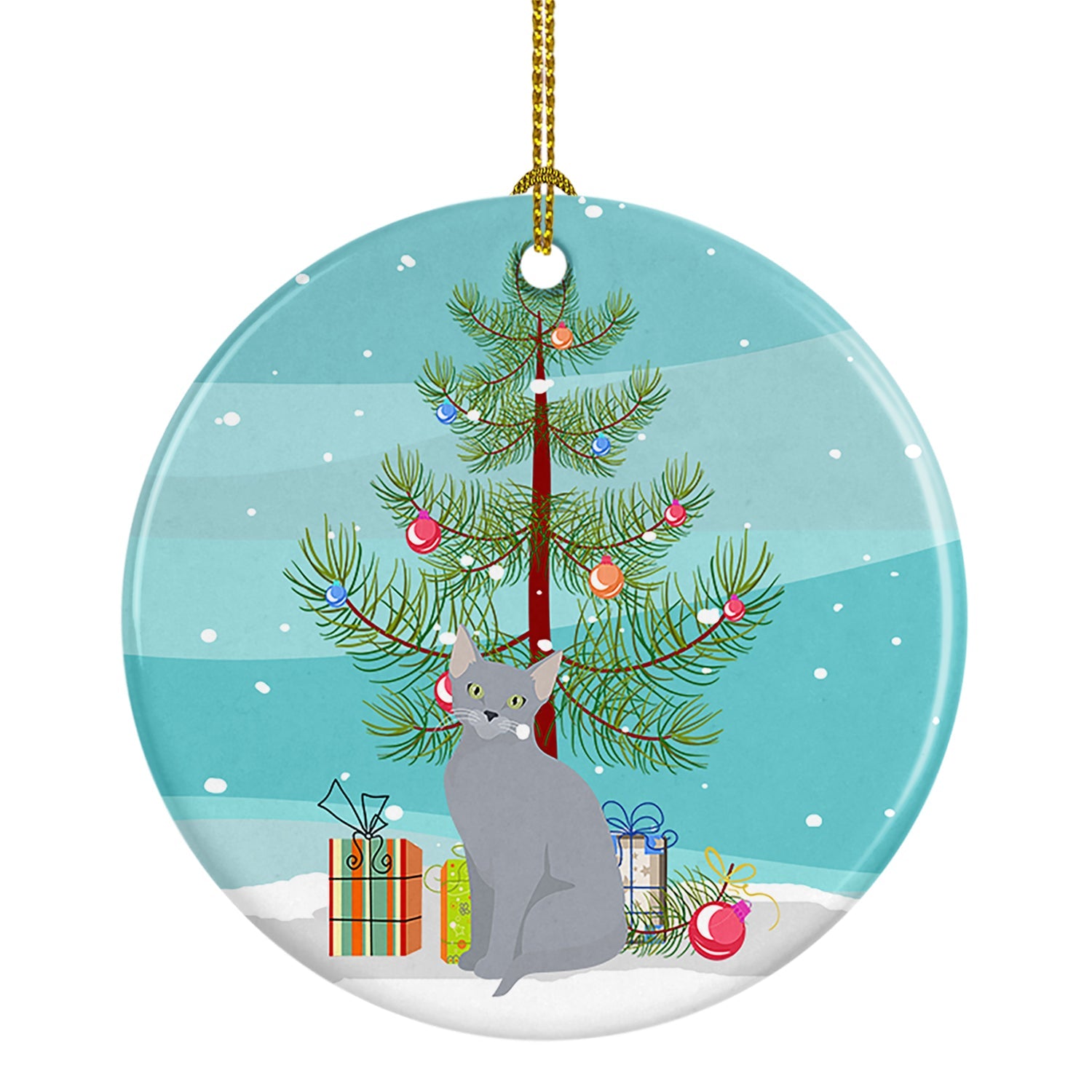 Russian Blue Cat Christmas Ceramic Ornament