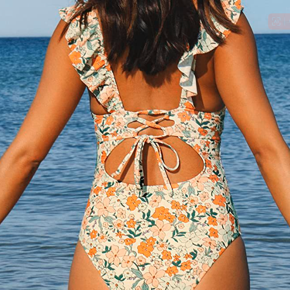 Women's Sexy One-Piece Swimsuit with Ruffle Back
