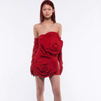Red Tube Top Skirt with 3D Floral Design (High-End)
