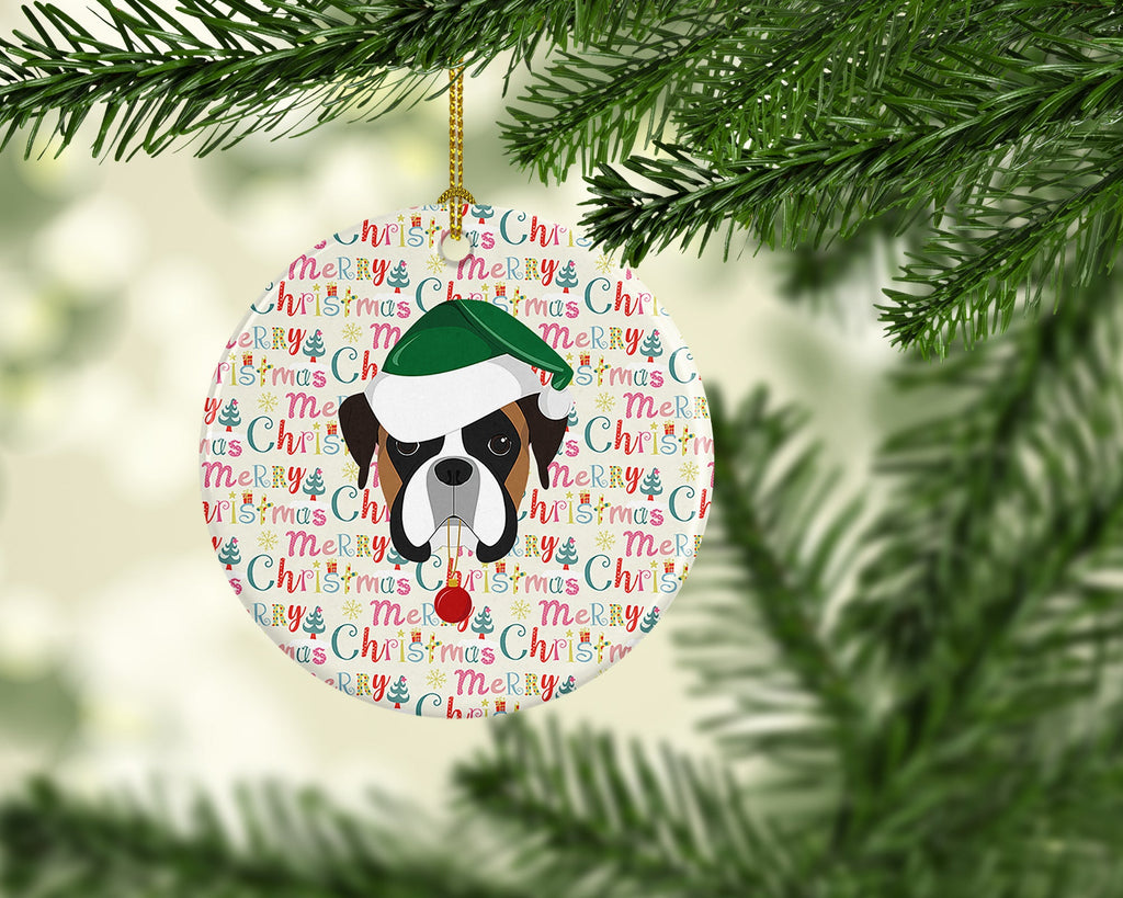 Boxer Merry Christmas Ceramic Ornament