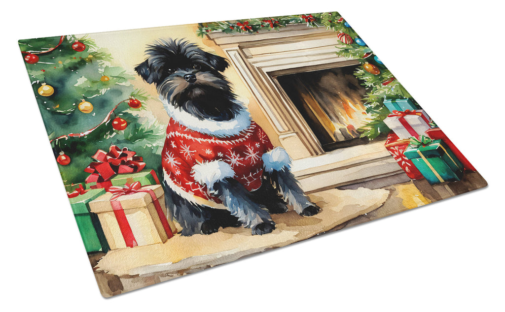 Affenpinscher Cozy Christmas Glass Cutting Board
