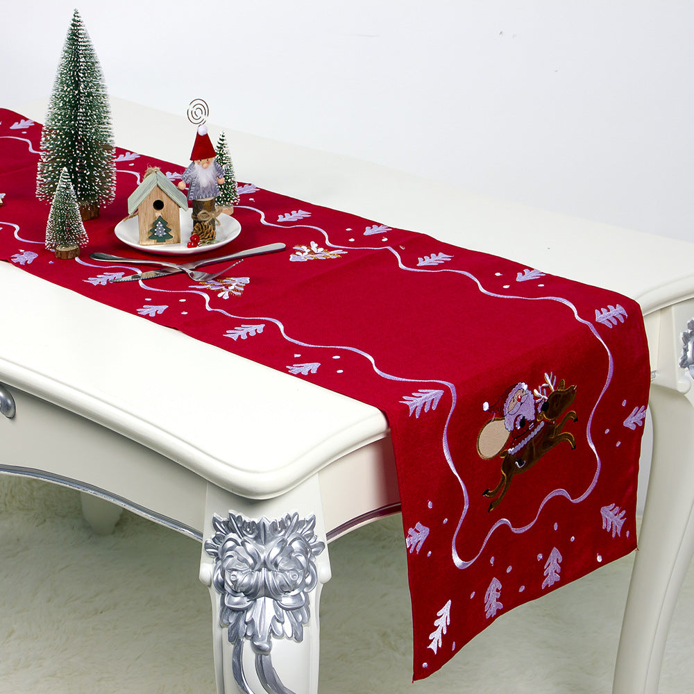 Embroidered Fabric Santa Table Banner Christmas Ornament
