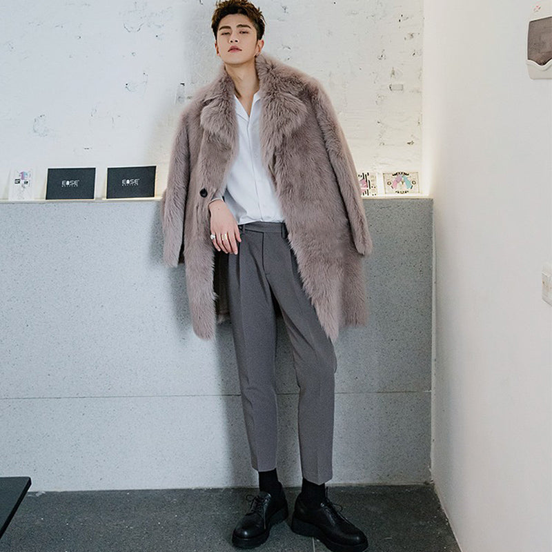 Men's Imitation Fox Fur Coat for Autumn & Winter