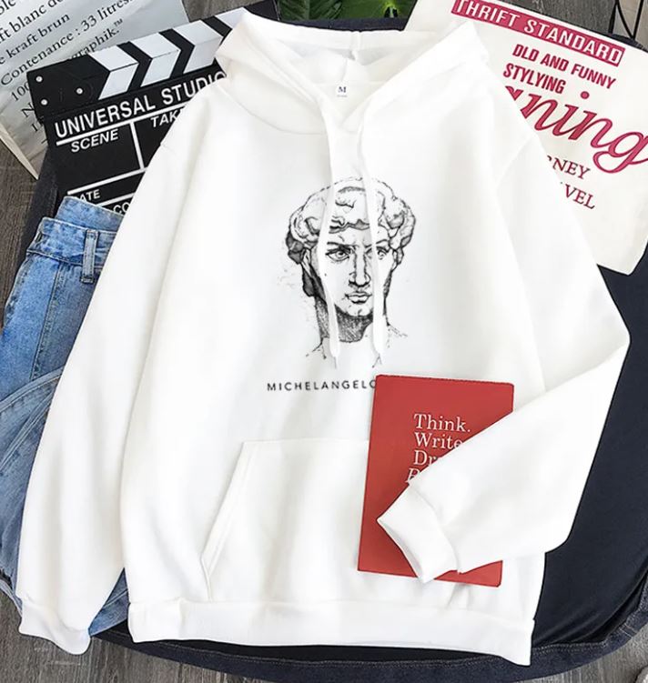New Michelangelo King David Long Sleeve Fleece Candy Color Hoodie | Streetwear