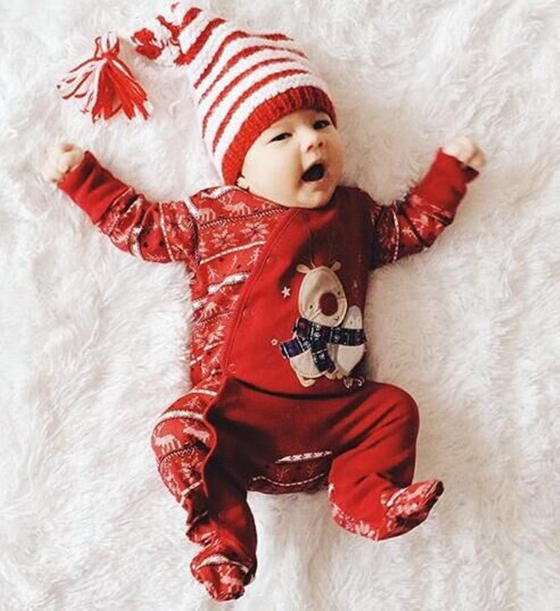 Christmas Reindeer Print Baby Romper