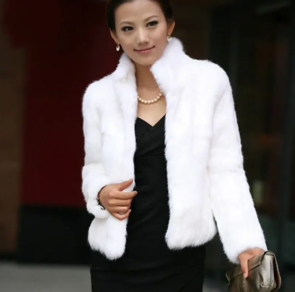 Stand-Collar Long-Sleeve Fur Coat