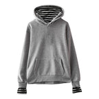 Trendy Hooded Fleece Pullover with Striped Oversleeves | Streetwear