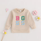 Girls' Long-sleeved Sweater with Alphabet Embroidery