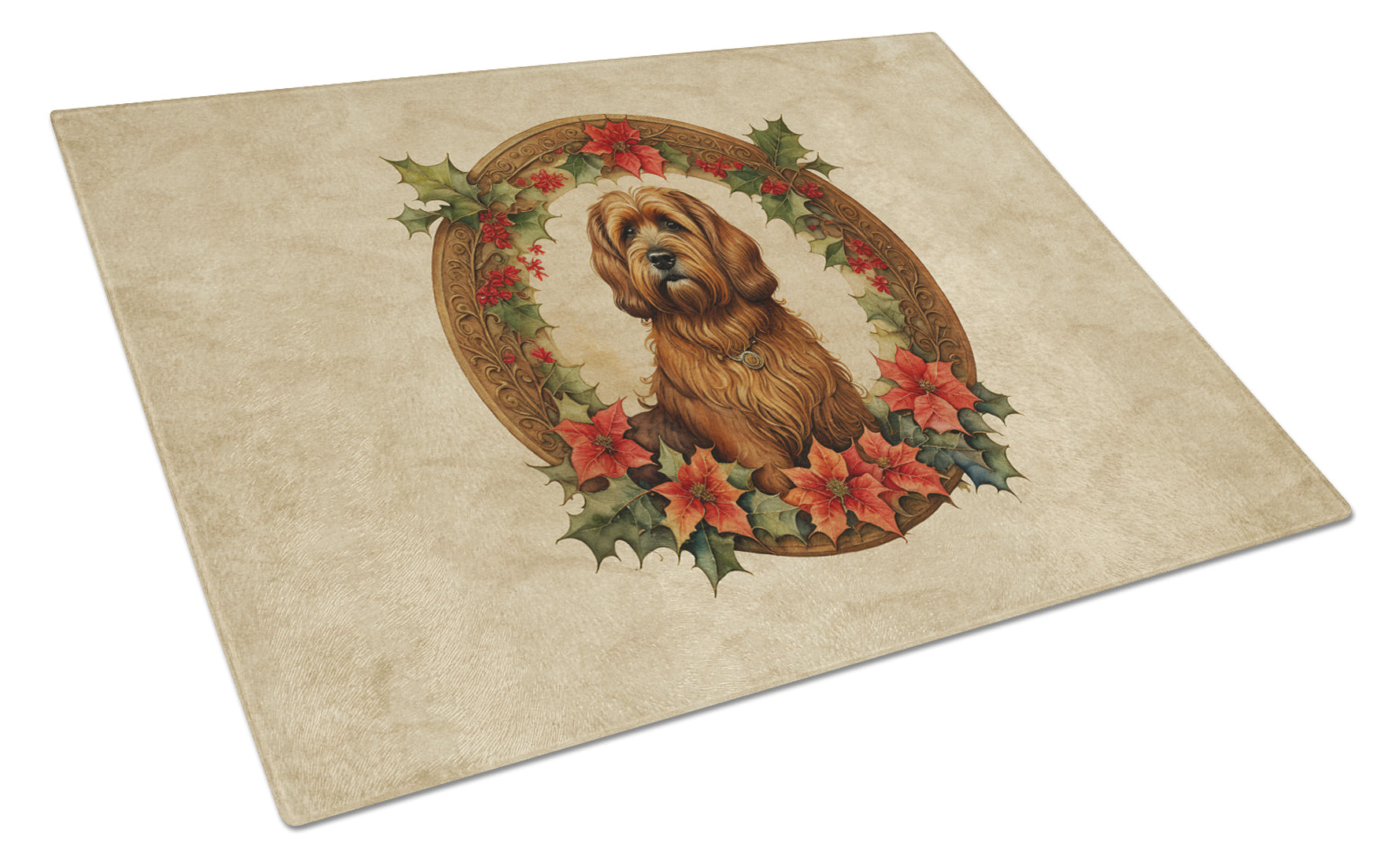Briard Christmas Flowers Glass Cutting Board