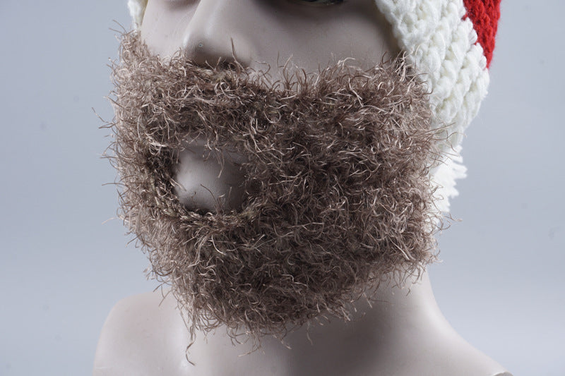 Men's Knitted Santa Hat with Removable Beard | Embroidered Cap