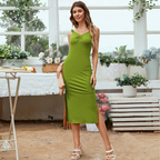 Women's V-Neck Ruffle Midi Dress with Spaghetti Straps